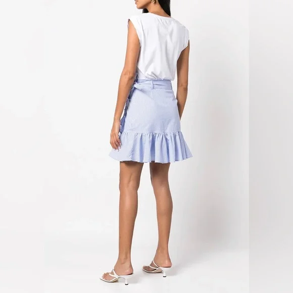 Veronica Beard White Top with Blue Ruffle Mini Dress - Picture 2 of 11